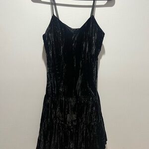 Women's L Vintage Betsy‎ Johnson mini Smocked dress. Crushed black velvet/straps